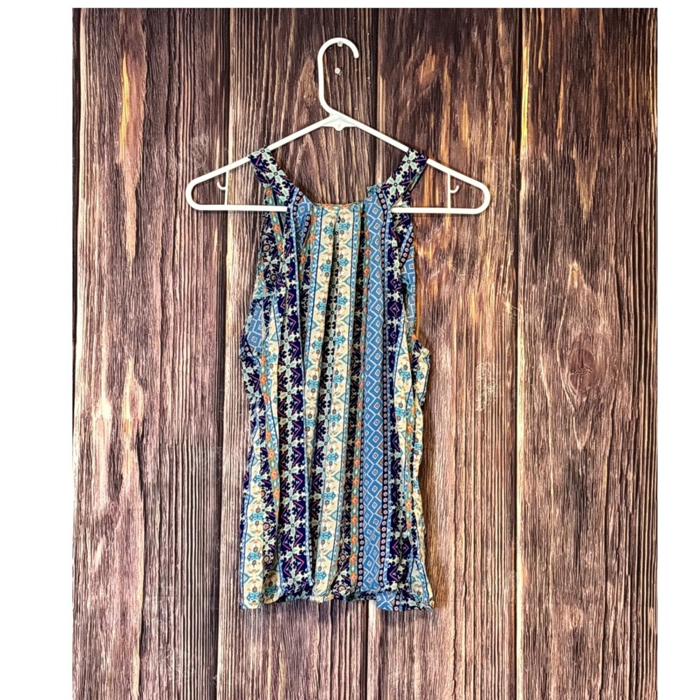 Cynthia Rowley Top Womens L Blue Multicolor Geometric Halter Sleeveless Rayon